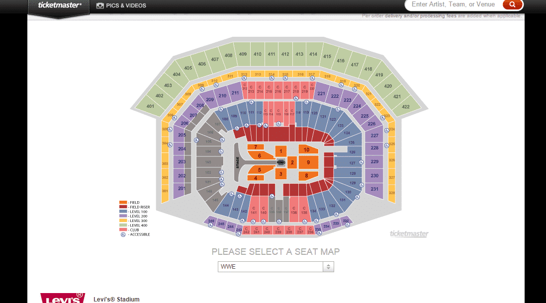 Mapa del Levi's Stadium para Wrestlemania 31 Mapa del Levi's Stadium para Wrestlemania 31
