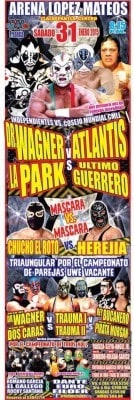 El CMLL bloquea fechas a Atlantis y Último Guerrero. 2 Cartel 31 enero Arena Izcalli