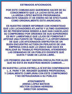 El CMLL bloquea fechas a Atlantis y Último Guerrero. 3 Carta Héctor Guzmán