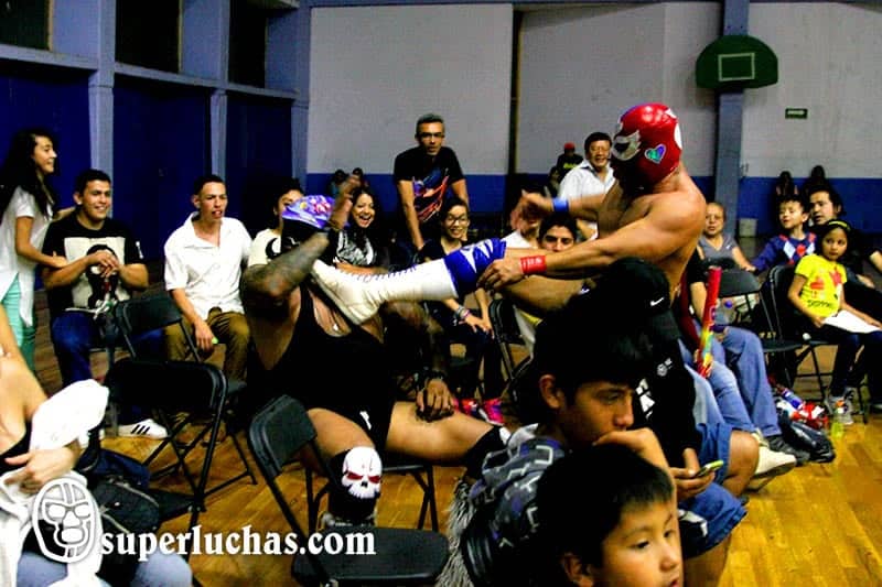 Ángel del Amor intenta domar a patadas al enorme Tyson la Bestia / Foto de Luis Manuel Rivera.