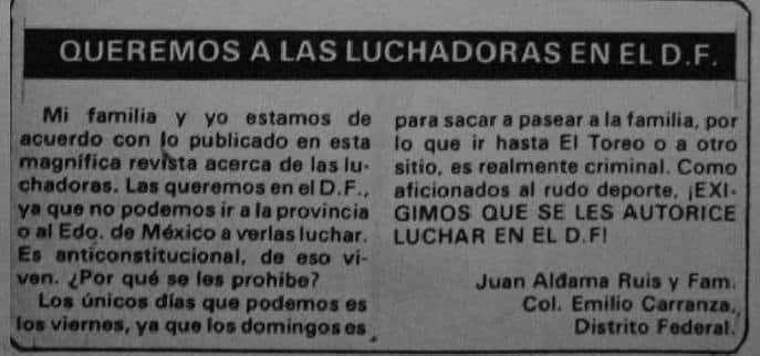 Carta de un aficionado a la revista Lucha Libre a principios de los ochentas. 