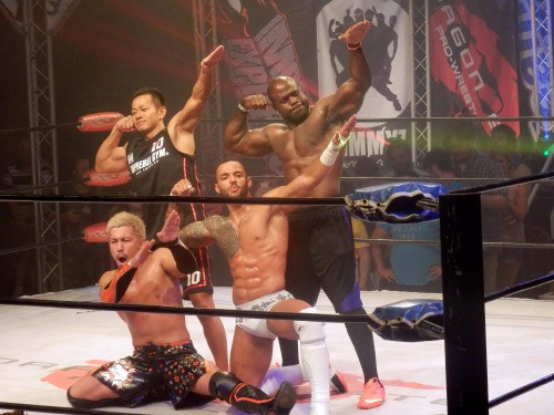 Ricochet, Akira Tozawa, Uhaa Nation & Masato Yoshino, Dragon Gate UK, 11, Saturday July 26th 2014, Broxbourne Civic Hall.