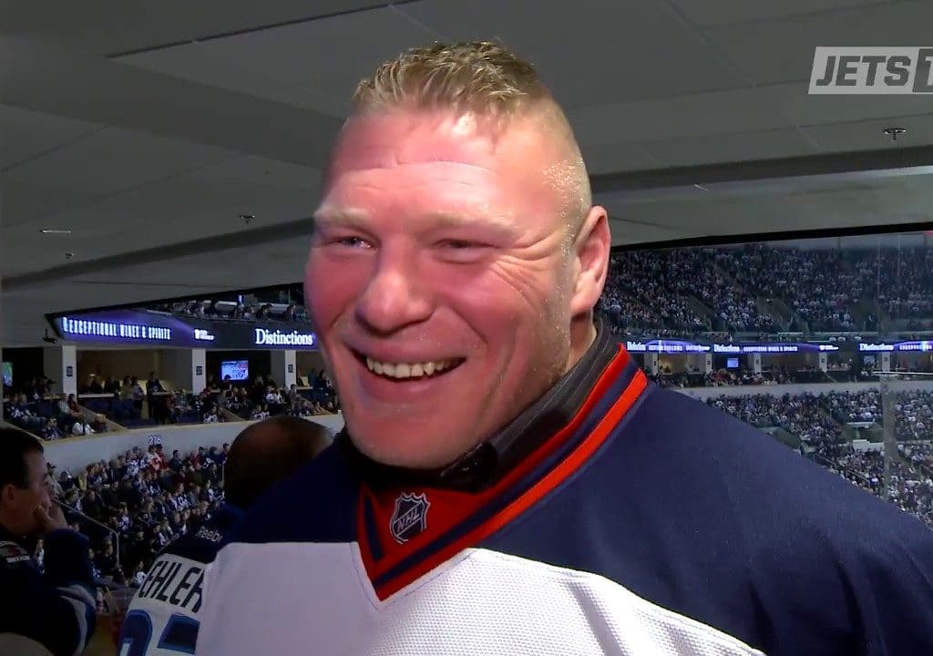 Brock Lesnar en el partido de Hockey de los Winnipeg Jets contra Calgary Flames (09/01/2017) / JetsTV
