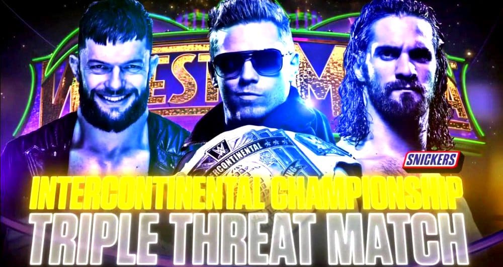 The Miz defiende el Campeonato Intercontinental WWE ante Finn Bálor y Seth Rollins en WWE WrestleMania 34 (08/04/2018) / WWE©