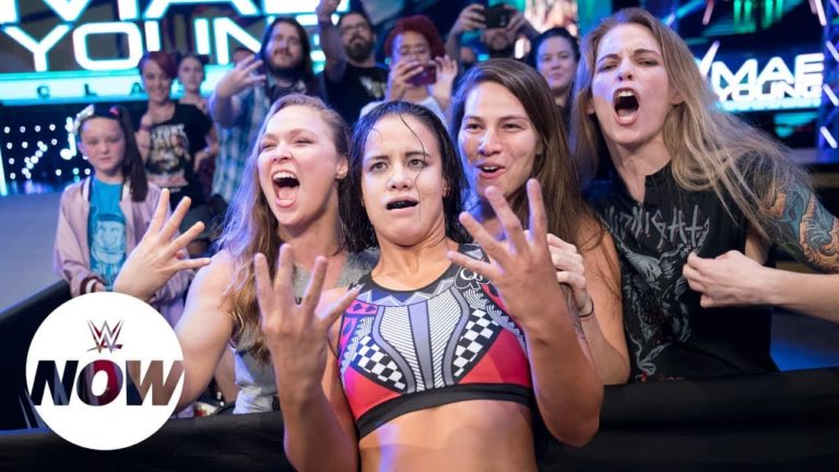 Las Horsewomen de MMA (Ronda Rousey, Shayna Baszler, Marina Shafir y Jessamyn Duke) durante el primer Mae Young Classic - WWE Shayna Baszler y Ronda Rousey