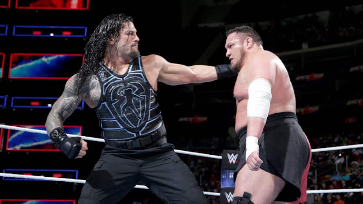 Roman Reigns y Samoa Joe durante el fuertemente criticado estelar de WWE Backlash (2018) - WWE