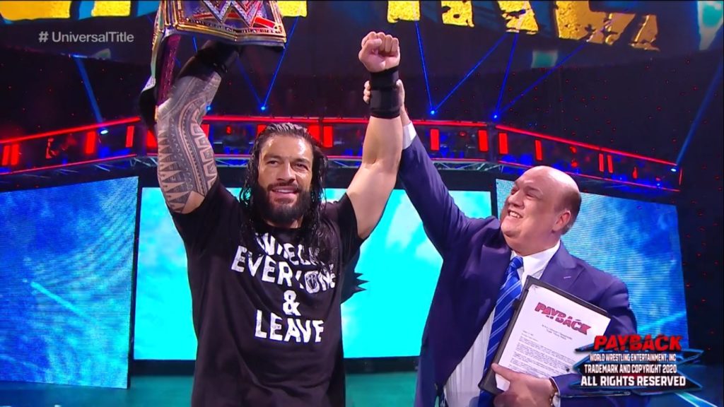 Roman Reigns y Paul Heyman en Payback 2020