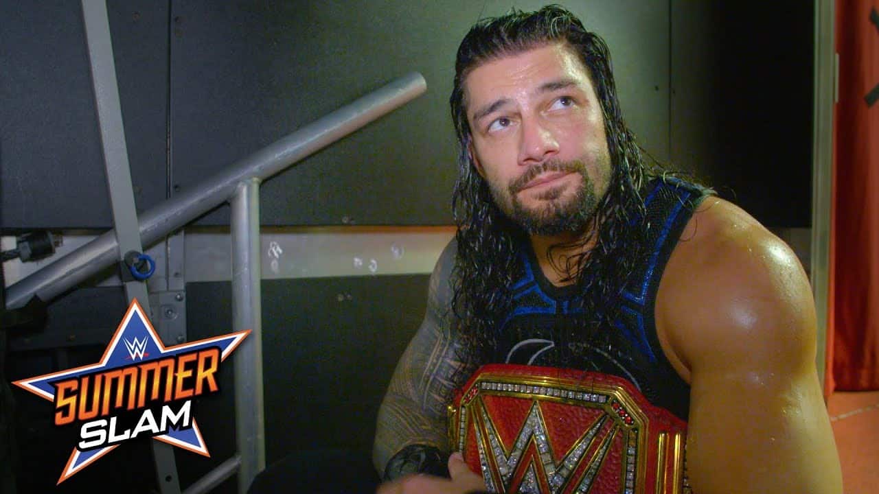 Roman Reigns, tras vencer a Brock Lesnar en SummerSlam 2018 y proclamarse Campeón Universal WWE (19/08/2018) / WWE