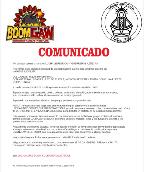 Comunicado Boom GAW Comunicado Boom GAW