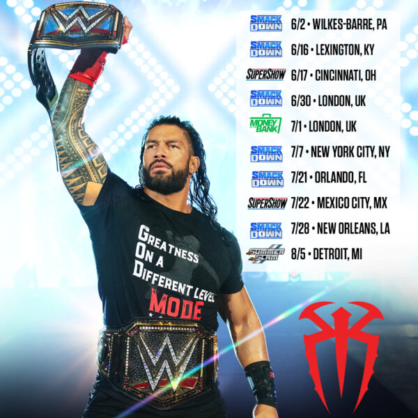 WWE revela calendario de Reigns hasta SummerSlam Superluchas