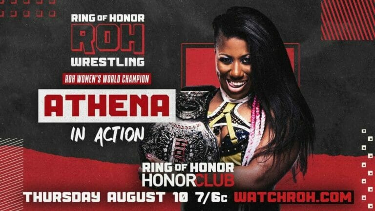 Cartel de Athena in Action Honor Club para el evento Previo Ring of Honor el 10 de agosto de 2023.