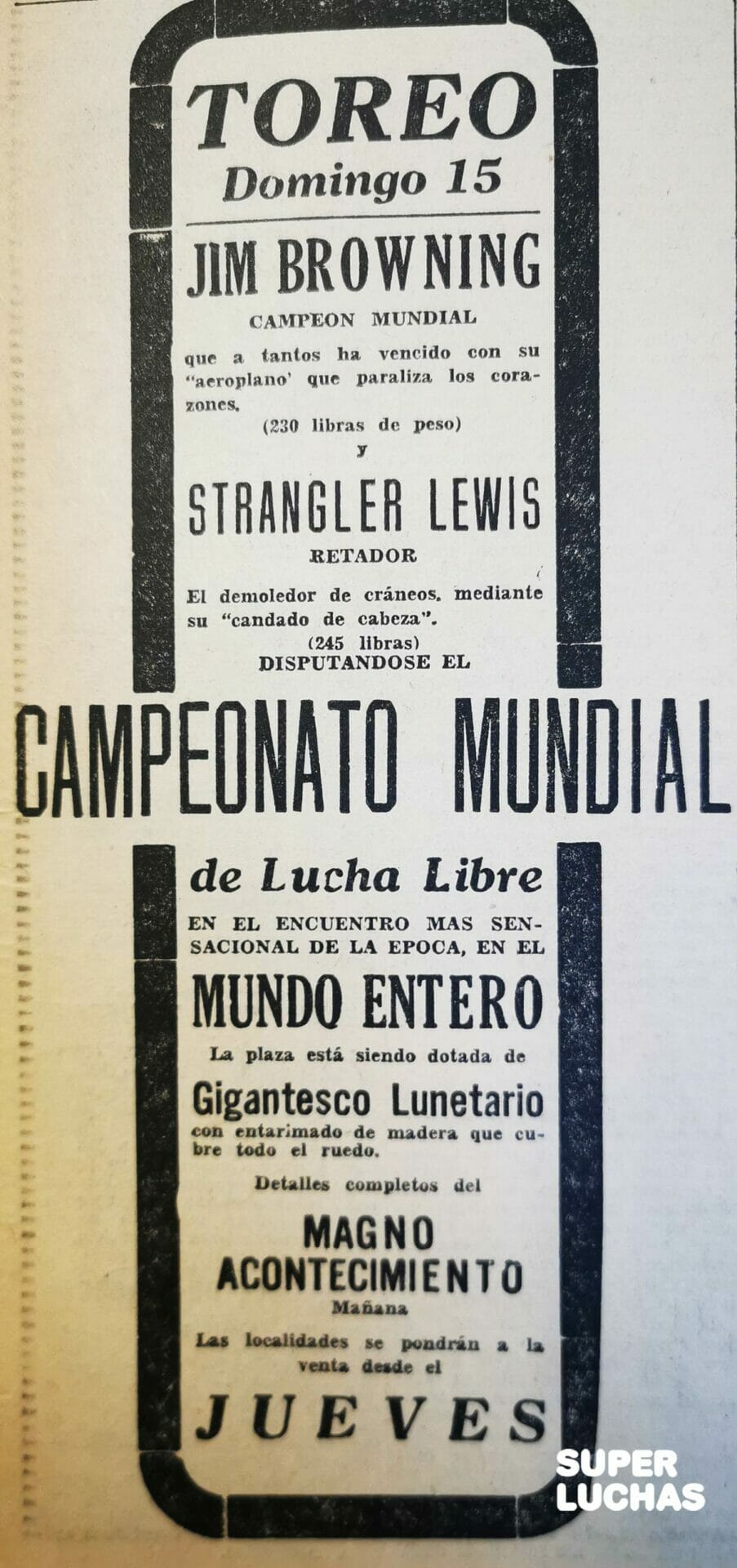 Jim Browning vs. Ed "Strangler" Lewis | El Toreo, 1934