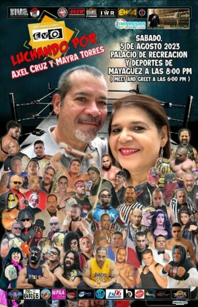 Un póster de un evento de lucha con un grupo de personas.