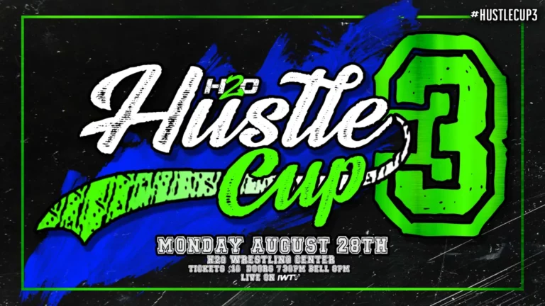 Un cartel de los Resultados H2O Wrestling 28 de agosto 2023 y Hustle Cup 3.