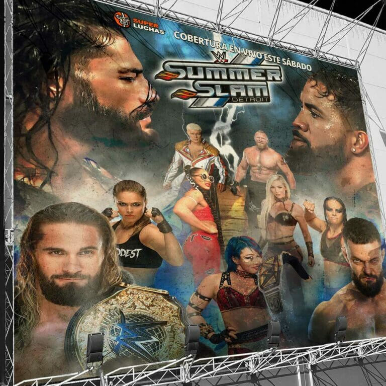 Póster de WWE Summerslam 2023 con Roman Reigns contra Jey Uso.