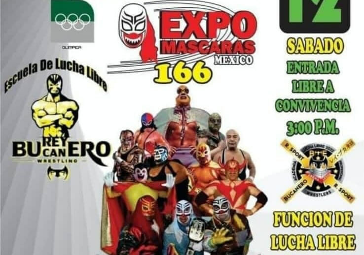 Afiche de la Expo Máscaras 166 en la Arena Rey Bucanero.