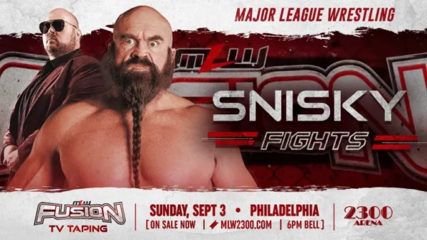 Un cartel que muestra la luchara de Snisky en MLW Fury Road 2023 en Miami, Florida.