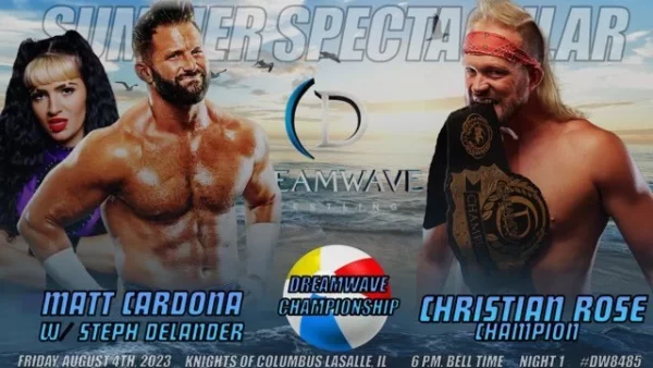 Un póster de lucha libre para Resultados Dreamwave Wrestling Summer Spectacular el 4 de agosto de 2023.