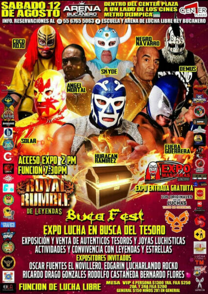 Un volante para el evento de lucha Expo Máscaras 166 en la Arena Rey Bucanero.
