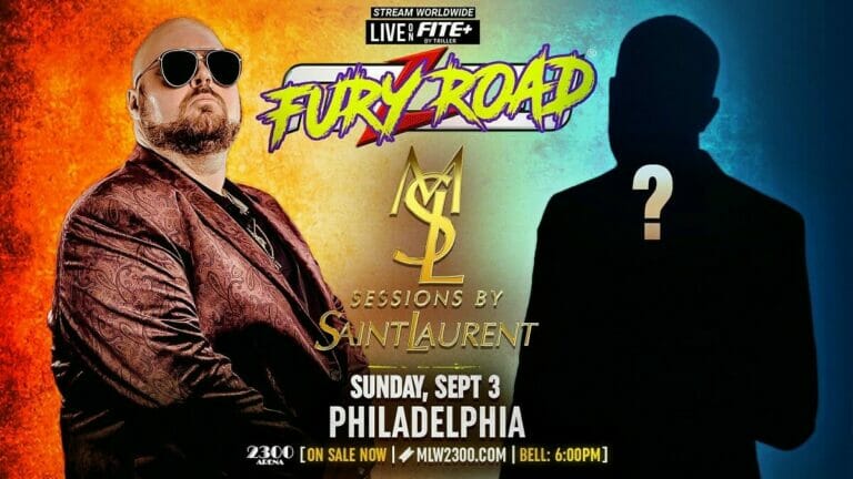 Un póster del primer "Talk Show" del Sr. Saint Laurent en MLW Philadelphia.