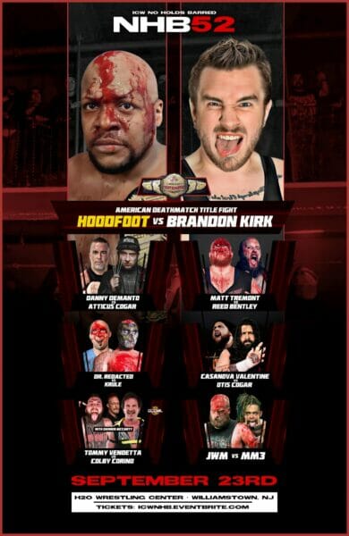 Superluchas - Un cartel de un combate de lucha libre con ICW No Holds Barred el 23 de septiembre de 2023.