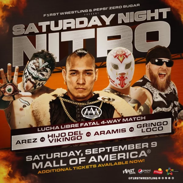 Saturday Night Nitro en el Mall of America con Resultados F1RST Wrestling el 9 de septiembre de 2023.