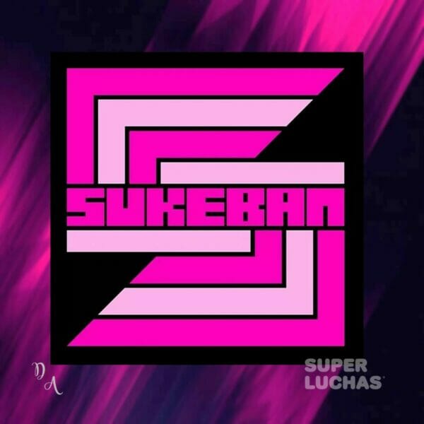 Superluchas - El logo de sukeban sobre un fondo rosa en Nueva York.
