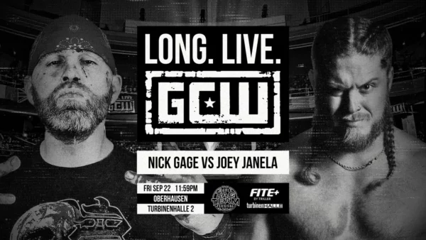 Superluchas - Un cartel de Long Live GWW con dos hombres.