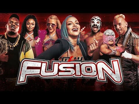 El logotipo de WWE Fusion que muestra un grupo de luchadores, antes del evento Major League Wrestling el 14 de septiembre de 2023.