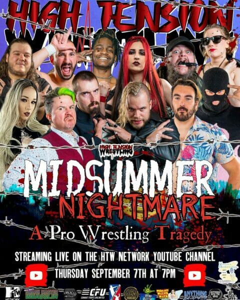 Un póster del evento Midsummer Nightmare de High Tension Wrestling el 7 de septiembre de 2023.