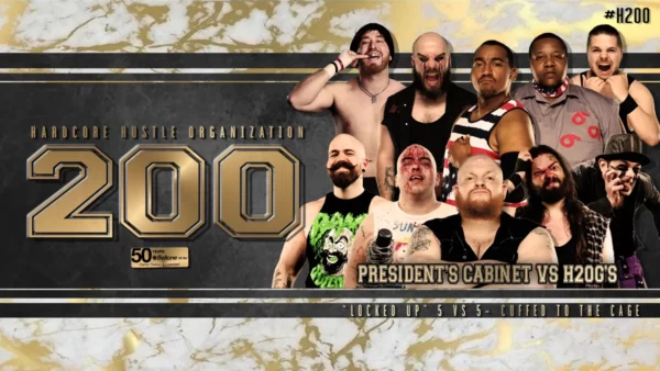 Superluchas - Un cartel del evento de lucha libre H2O 200 que presenta a un grupo de luchadores.