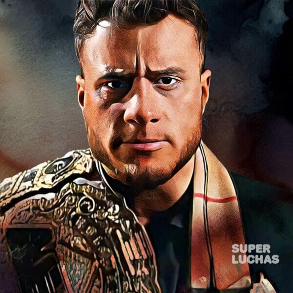 Una pintura de un hombre con un cinturón alrededor del cuello que muestra la visión de AEW para el futuro.