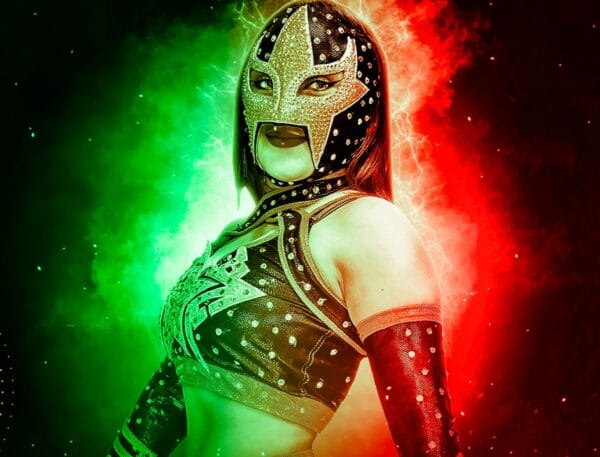 Superluchas - Una imagen de una mujer disfrazada de luchadora.