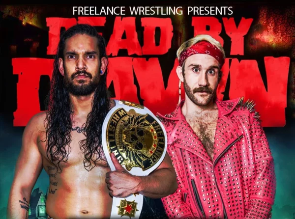 Superluchas - Un póster de Dead By Dawn con resultados de lucha libre independiente del 27 de octubre de 2023.