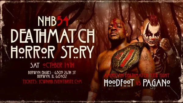 Superluchas - Un póster de la historia de terror del combate a muerte en ICW No Holds Barred el 14 de octubre de 2023.