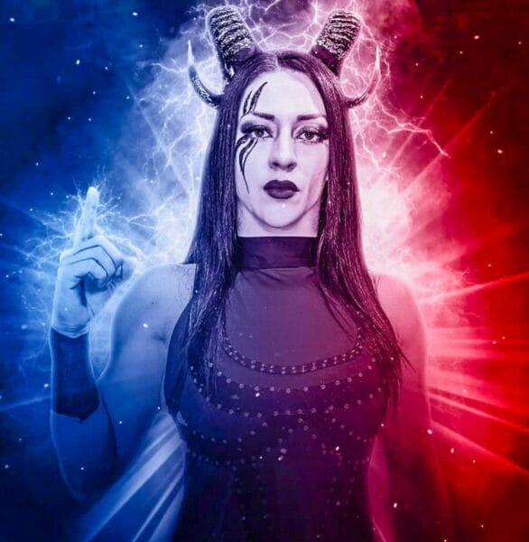 Superluchas - Stephanie Vaquer reta a Mayu Iwatani en FSU. Una imagen de una mujer con cuernos frente a un cielo estrellado.