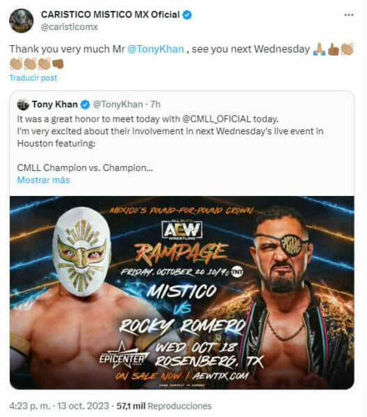 Superluchas - Místico agradece a Tony Khan y se prepara para AEW.
Descripción modificada: Luchadores con máscaras de lucha libre se preparan para AEW.