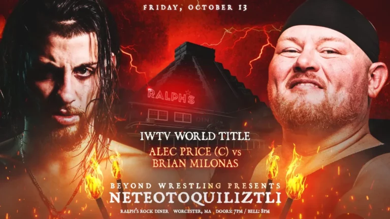 Superluchas - Un cartel de un combate de lucha libre entre un hombre y una mujer en Resultados Beyond Wrestling 13 de octubre 2023.