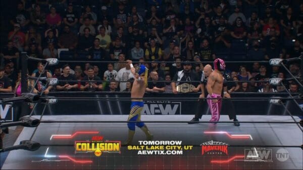 Superluchas - Dos luchadores en un ring de lucha libre mostrando lo mejor de AEW RAMPAGE.