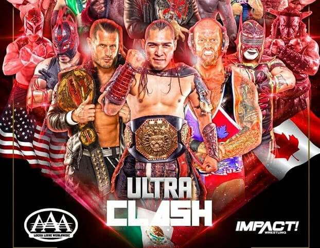 Superluchas - El cartel del evento de lucha libre ultra choque que presenta a IMPACT y AAA en México.