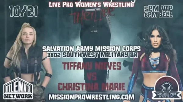 Superluchas - Un emocionante cartel para un combate de lucha libre entre dos mujeres en Resultados Mission Pro Wrestling el 21 de octubre de 2023.