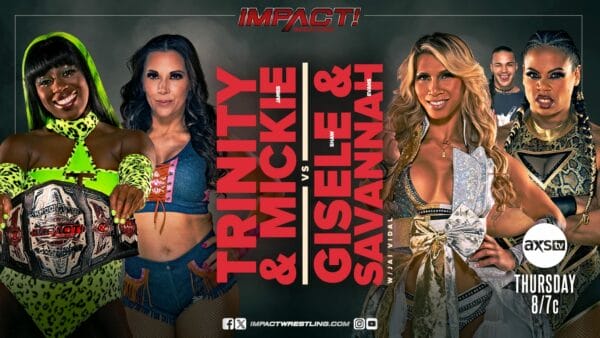 Superluchas - Trinity y Savannah se enfrentan a Mike y James en un IMPACTO previo. Combate de lucha libre programado para el 19 de octubre de 2023.