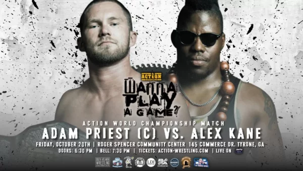 Superluchas - Un cartel de la pelea de ACTION Wrestling entre Adam Priest y Alex Kane del 20 de octubre de 2023.