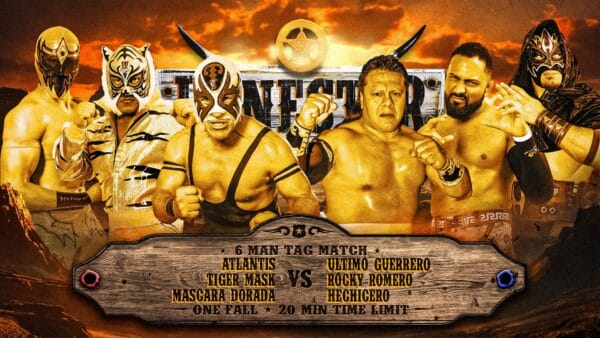 Superluchas - Los luchadores, también conocidos como luchadores del CMLL, se encuentran frente a una imagen de un desierto antes de participar en el “Lonestar Shootout” de NJPW.