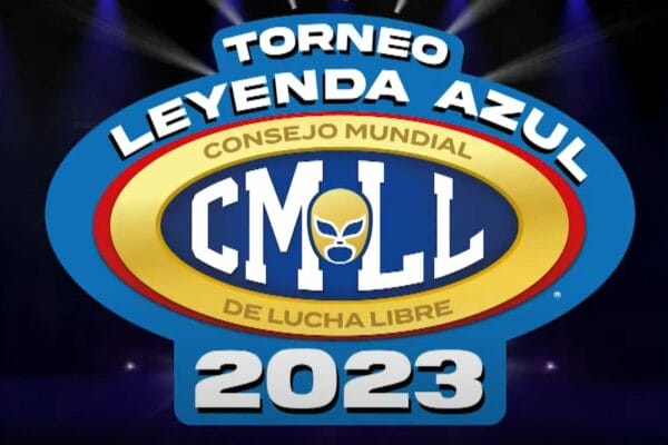 Superluchas - El logo de Torneda Azul, con los participantes de La Leyenda Azul.