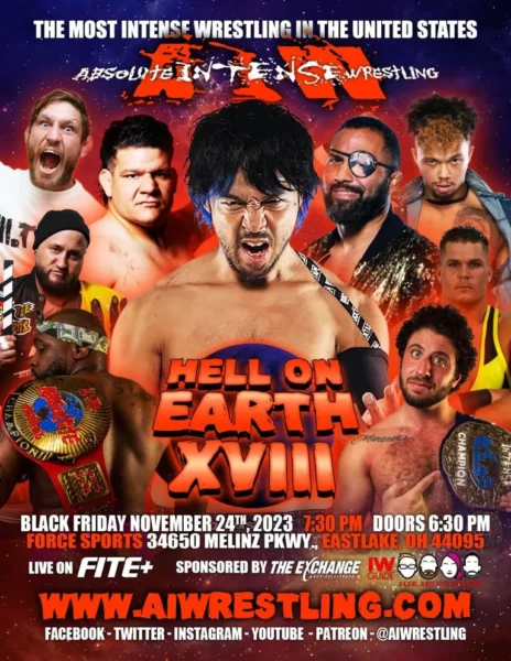 Superluchas - ¡Prepárate para Hell On Earth XVIII, el evento de lucha libre más candente de California el 24 de noviembre de 2023! Sea testigo de la intensidad absoluta de Absolute Intense Wrestling mientras los luchadores luchan