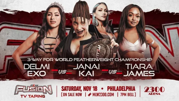 Superluchas - Un póster del Campeonato Mundial WWE Fusion con Janai Kai contra Tiara James en MLW Fightland.