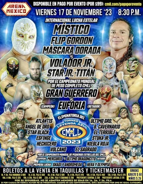 Superluchas - CMLL presenta el volante del combate de lucha libre Leyenda Azul 2023.