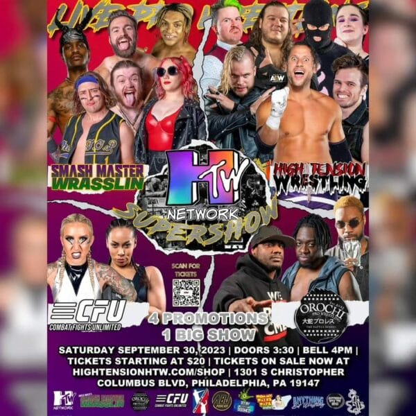 Superluchas - Un volante para un evento Supershow de lucha libre con Resultados High Tension Wrestling 30 de diciembre 2023.