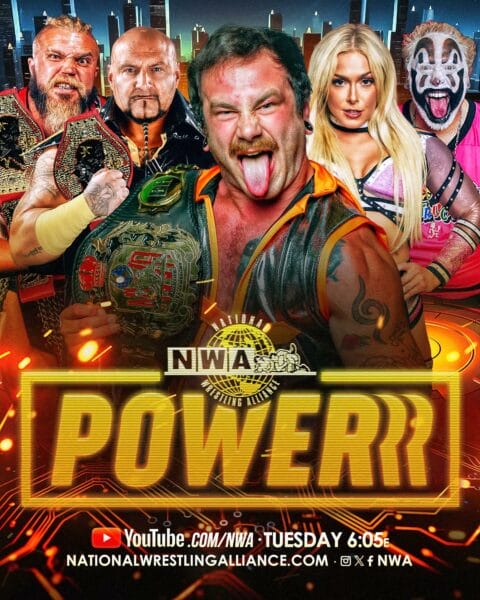 Superluchas - Un cartel de poder ninja con un grupo de luchadores mostrando sus Resultados NWA Powerrr 12 de diciembre 2023.